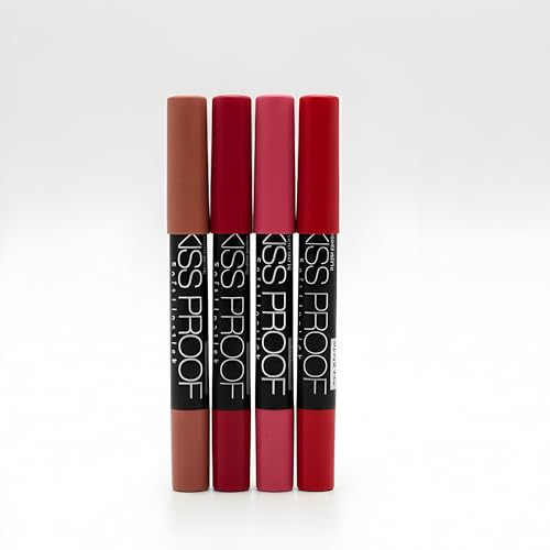 Kissproof Soft Matte Lip Crayon Combo – Set of 4 Non-Transfer Lip Liner & Crayon Shades | Lightweight, Long Lasting, Soft Matte Finish | Best for Indian Skin Tones & Dusky Complexions