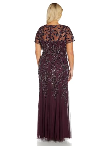 Image of Adrianna Papell Women's Beaded Gown with Godets - Floor Length Gown with Floral Embellishments & Cap Sleeves