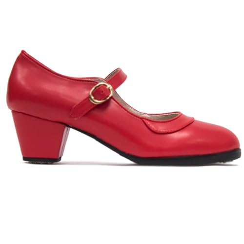 Zapatos de Baile Flamenco Doble Suela con tacón Cubano (Rojo, Sistema Tallas Calzado EU, Adulto, Mujer, Números, Mediano, 39)