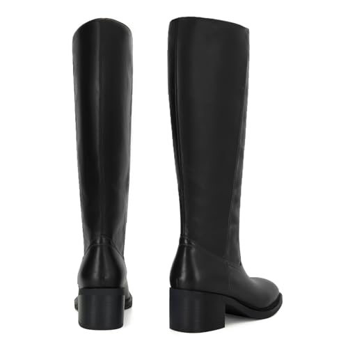 Image of DOEYG Women's Banana Knee High Boots Square Toe Chunky Block Heel Tall Boots Wide Calf Fashion Comfortable Casual Pull on Long Boots