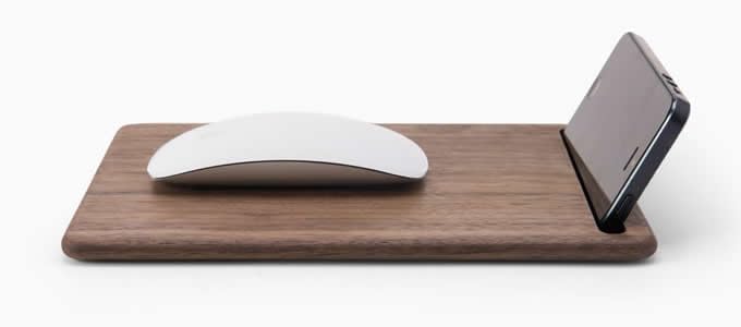 Image of Wooden Mouse Pad with Pen Holder, Desktop Organiser Set, Dark Brown, Walnut Finish