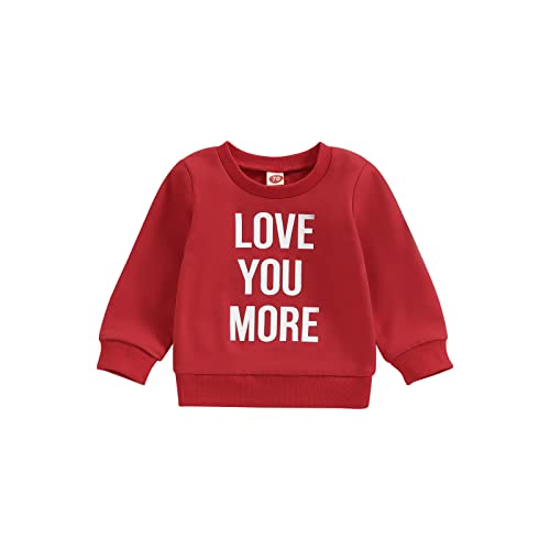 BeQeuewll Toddler Boy Girl Valentines Outfit Love You More Letter Crewneck Sweatshirt Little Kids Long Sleeve Sweater Tops (Love You More-Red, 3-4T)
