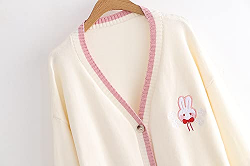 CORIRESHA Cute Rabbit Embroidered Cardigan Sweater Patchwork Button Knit Outwear with Pockets2