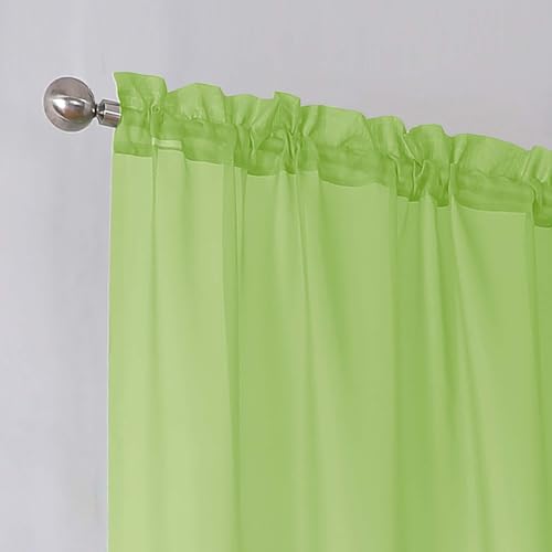 Image of Simplebrand Lime Short Sheer Curtains 45 Inch Length for Small Windows, Rod Pocket 2 Panels Set Solid Voile Drapes Window Sheer Curtains for Bedroom Bathroom Kids Room Kitchen, 42x45 Inch, Lime