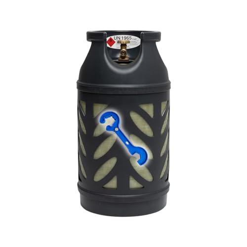 Bluecraft Premium Composite 10 kg Eigentum Propan-Gasflasche leer | leichter als 11 kg Stahl-Gasflasche | Rostfreies Material | Sichtbarer Füllstand | inkl. einem Gasreglerlöser +17er Schlüssel