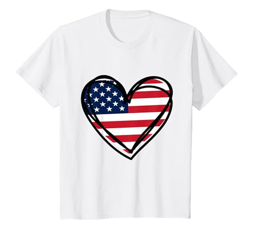 Girls 4th of July 4 Heart Flag US Independence Day