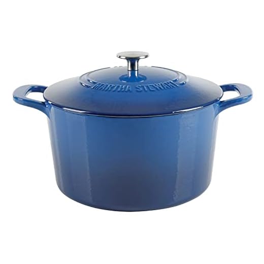 MARTHA STEWART Gatwick 7 QT Enamel Cast Iron Dutch Oven Pot with Lid, Classic Blue