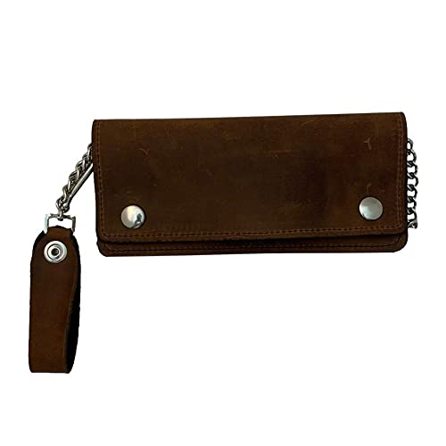 Brown Leather Trucker Wallet with Zipper and Snap Closure - 7 Inches