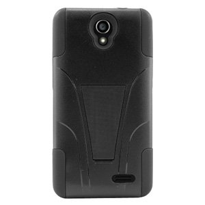 AMZER Double Layer Hybrid Case with Kickstand Carrying Case for ZTE Prestige - Retail Packaging - Black