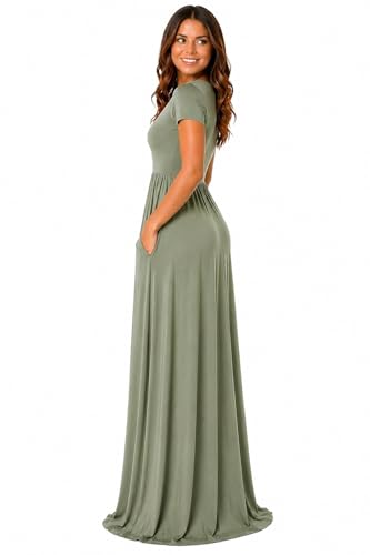 Image of AUOMITH Women's 2026 Summer Short Sleeve Empire High Waist Long Maxi Dress with Pockets