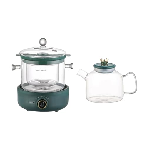 高ホウ素耐熱ガラス電気ケトル 大容量多機能健康ポット 時間節約で便利 家庭・事務用兼用 コンパクト ギフトに最適 (スマートモデル+ガラス鍋+ガラスのやかん+シチューポット,グリーン)