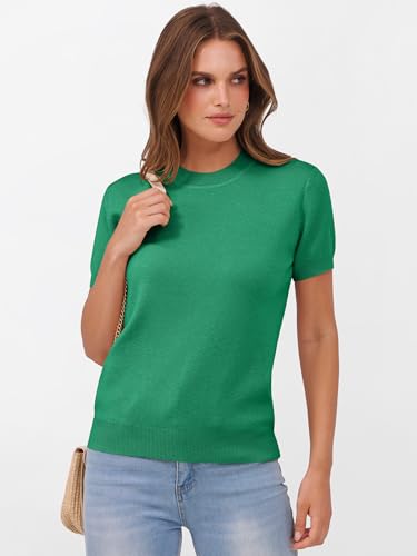 Image of ANRABESS Womens Short Sleeve Sweaters Wool Blend Crew Neck Sweater Shirts Business Casual Work Tops 2026 Summer Outfits