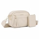 Bolsa Feminina Tiracolo Pequena 3 Zíperes Couro Sintético QUBCCUM (Bege)