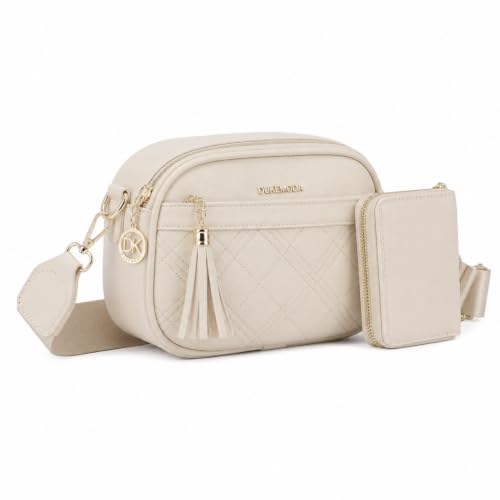 Bolsa Feminina Tiracolo Pequena 3 Zíperes Couro Sintético QUBCCUM (Bege)