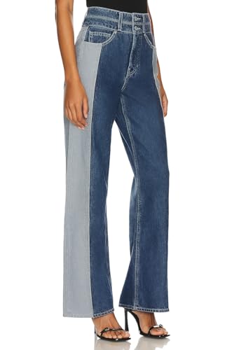 D-Sun Women Wide Leg Jeans Patchwork High Rise Straight Leg Denim Pants Casual Color Block Y2K Jean Trousers with Pockets2