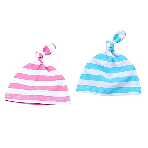 Newborn Baby Twins Knotted Nightgowns Set Soft Sleeper Gowns Striped Infant Sleeping Bags with Hats Set4