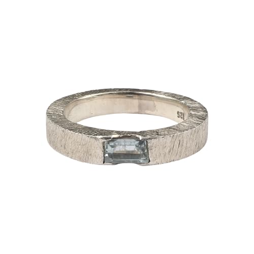 Bague topaze bleue en argent 925 texturé, le cadeau d'anniversaire mémorable