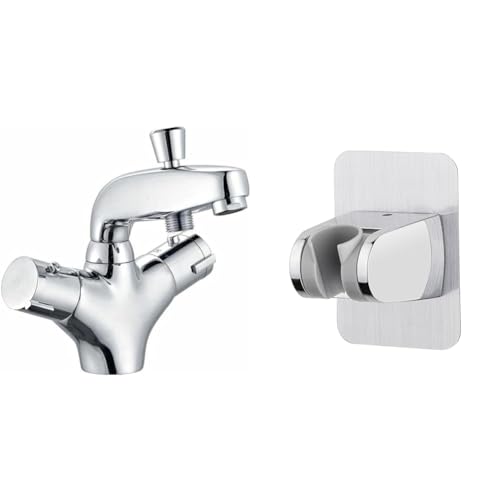 Edouard Rousseau - Mitigeur Thermostatique Bain-Douche Volga 2 - Remplissage Rapide & Ibergrif M20405, support de pommeau de douche sans perçage adhésif 3M - support de douche réglable (45°)