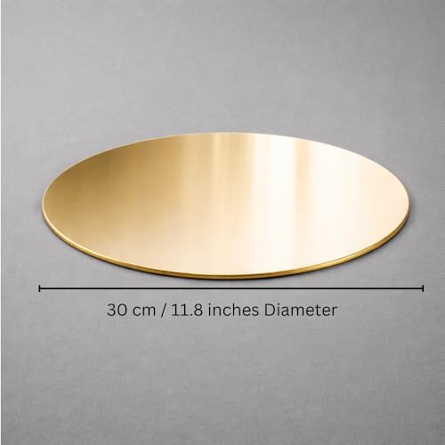 Image of SMILEDRIVE Gold & Silver Reflective Acrylic Display Table Risers, Set of 2 | 30cm Diameter, Professional Product Photography, One Gold One Silver, One-Sided