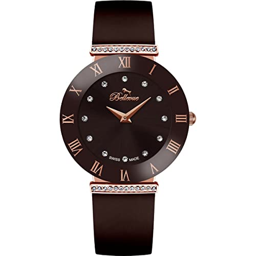 Montre femme Bellevue E.103 marron 33mm l'élégance d'un boîtier en acier brossé