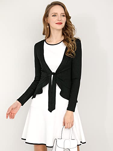 Allegra K Women's Dressy Cardigan Sweaters Tie Front Draped Ruffle Knit Cardigans3