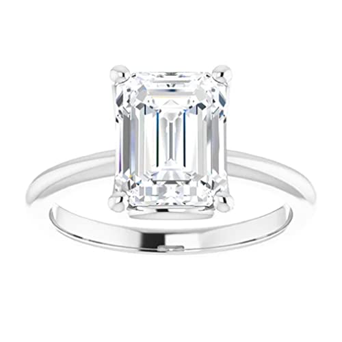 10K Solid White Gold Handmade Engagement Ring 2.0 CT Emerald Cut Moissanite Diamond Solitaire Wedding/Bridal Rings Set for Women/Her Propose Gift2