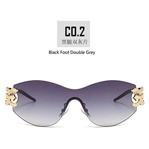 Wrap Around Y2K Sunglasses One Piece Lens UV Proof Glasses Frameless Metal Sunglasses for Men and Women (Black Foot Grey Flakes)3