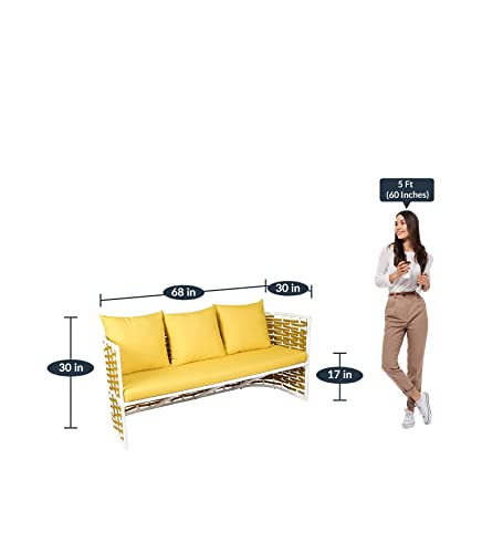 Image of LOCCUS 4-Piece Indoor /Outdoor Rope Woven Patio Conversation Set, Modern Sofa with Powder-Coated Iron Frame & Waterproof Cushions for Balcony, Backyard, Living Room, Garden (Yellow)