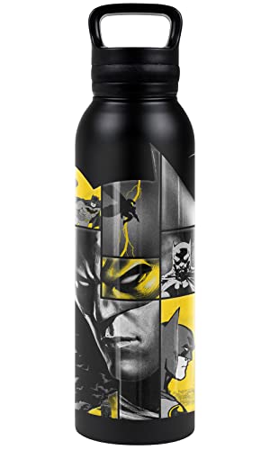 Batman OFFICIAL 80 Years Bat Panels 24 oz Insulated Canteen Water Bottle, Leak Resistant, Vacuum Insulated Stainless Steel with Loop Cap, Black