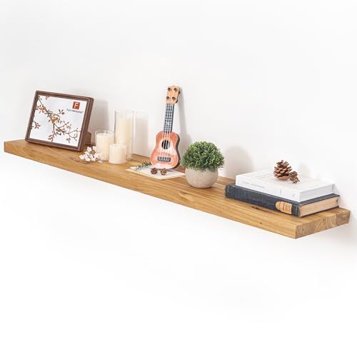 Image of Fun Memories Floating Shelves for Wall, 48 inchx9.3 inch Rustic Solid Elm Wood Wall Shelves, Heavy-Duty Mounted Shelves with Invisible Brackets for Living Room, Bedroom, Kitchen, Natural Finish