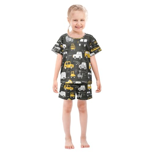 senya Short Sleeve Pajamas Sets Summer Cotton Sleepwear Cute Yellow Cars3
