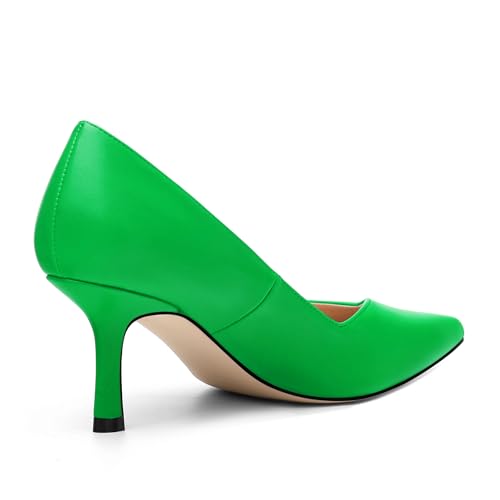Image of Women Pointed Closed Toe 2.5 Inch Kitten Heel Slip On Pumps | Elegant Comfort Formal Dress Footwear, Versatile Ladies Shoes For Office Wedding Party Evening Daily Occasions