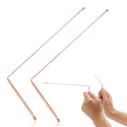 Lot de 2 Baguettes de Radiesthésie en Cuivre Pur 99,9%, Tiges de Sourcier Professionnelles pour la Détection d'Eau, la Recherche de Trésors et les Pratiques...