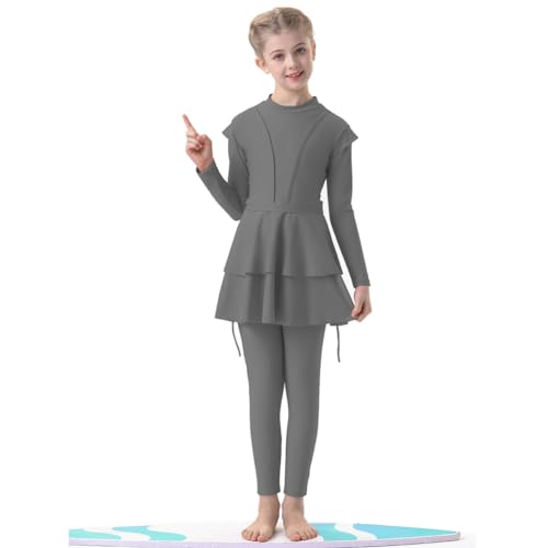 Image of ODIZLI Kids Girls' Rash Guard Sets Islamic Hijab Swimwear Muslim Modest Long Sleeves Shorts Pants Beachwear Hoodie Hat 2 PCS