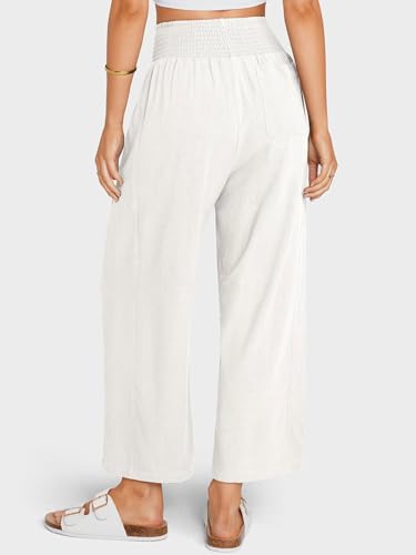 CHARTOU Women's Smocked High Waisted Palazzo Pants Baggy Cropped Wide Leg Casual Work Trousers with Pockets3