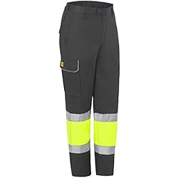 Adeepi Ropa De Trabajo MONZA OBREROL Pantalón De Trabajo Reflectante Largo Combinado de Hombre Alta Visibilidad Profesional. Gris Talla 36-38. Ref: 4761