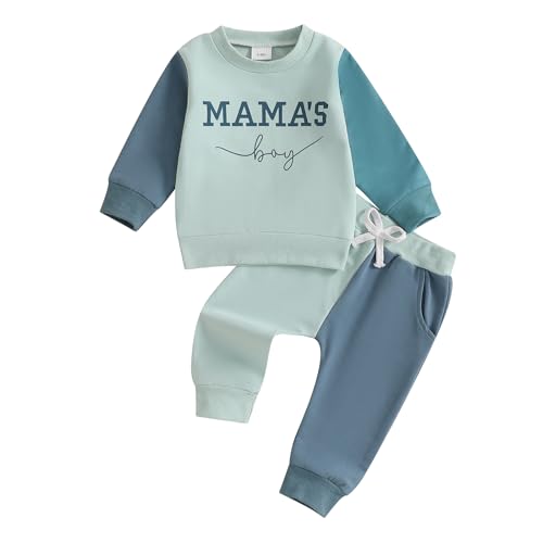 Vioyavo Toddler Boy Outfits Infant Clothes Baby Jumper Long Sleeve Letter Print Sweatshirt Elastic Pants Set Casual Tracksuit (Blue, 18-24 Months)