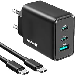 Cargador Xiaomi De 200W TECKNET Cargador GAN USB C PD3.0, 65W Cargador Tipo C Carga Rapida 3 Puertos con Cable USB C a USB C de 1.5M, Puertos para iPhone 14/13/12/11/Pro/MacBook/Air/iPad Pro/Galaxy S22/S21(Negro)
