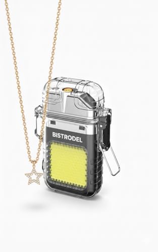 Bistrodel Waterproof Plasma Lighter & LED Flashlight with Wearable Star Pendant Chain | USB Rechargeable Windproof Flameless Lighter | Transparent Mini Survival Torch for Camping, Hiking & Gifting