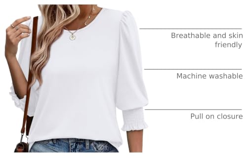 Image of XIEERDUO Blouses for Women Dressy Casual 3 /4 Length Sleeve Womens Tops with Smocked Cuffs
