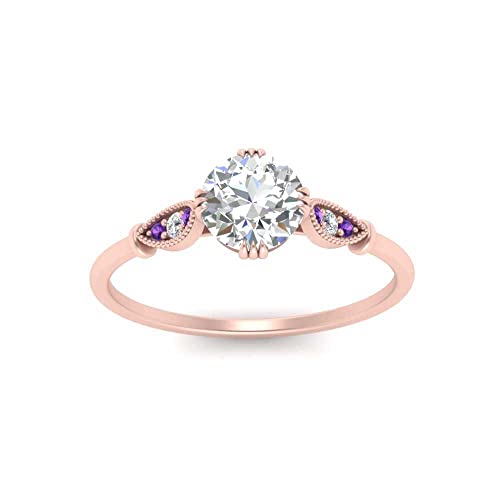 Image of Choose Your Gemstone Delicate Round Cathedral Engagement Ring Rose Gold Plated Round Shape Petite Engagement Rings Minimal Modern Design Birthday Gift Wedding Gift US Size 4 to 12