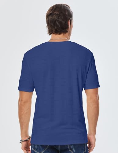 Image of JMIERR Mens T-Shirt Casual Stretch Solid Crewneck Short Sleeve Tees Textured Shirts