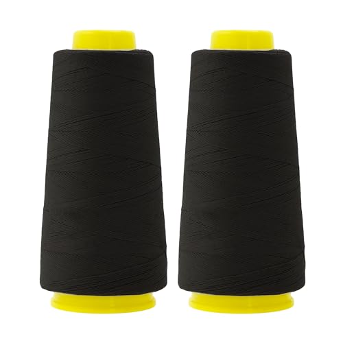 Image of Mandala Crafts Black Mercerized Cotton Thread Cones, Sewing Quilting | 2400 Yds 50 WT, 100% Long Staple Cotton, Multipurpose, for Embroidery, Piecing, Sergers, Applique, Machine and Hand Sewing