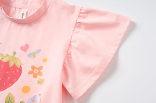 Image of Mud Kingdom Toddler Little Girls T-Shirts Colorful Love Heart Printing Ruffle Sleeve Valentine's Day Tees Casual Summer