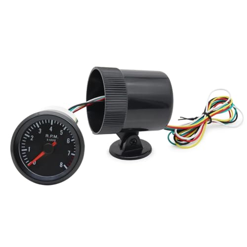 52 mm Elektrischer Auto-Drehzahlmesser, Drehzahlmesser, 0-8000 Min, Analoges Schwarzes Gehäuse für 1-8 Zylinder, Benzinauto Auto Boot Yacht