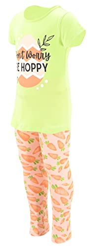 Image of Unique Baby 2 Piece Girls Printed Leggings Outfit with Short Sleeve Shirt Kid and Toddler Clothes Set