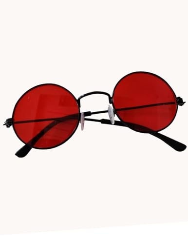 Image of BookMyCostume Kids Round Red Sunglasses - Circular Sunshades for Boys and Girls - Fashion Summer Outdoor Eyewear Accessory for Birthday, Photo Shoots, and Fancy Dress | Aged 2 to 8 Years