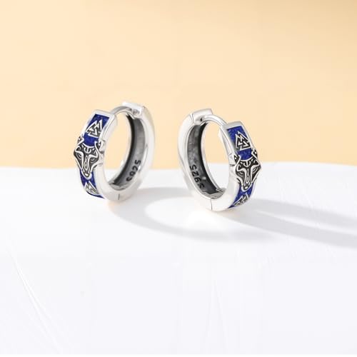 Pendientes lobo plata creoles azul lapislázuli regalos de navidad hombres 4