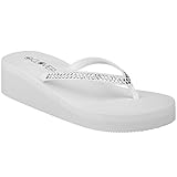 CLOVERLAY Women’s Flip Flops Platform Sandals Wedge Flip Flop Thong Sandal (11, White)