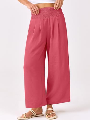 Image of ANRABESS Womens Wide Leg Palazzo Pants with Pockets | Lightweight Breathable High Waisted Pants, Beach Vacation Flowy, Lounge & Casual Summer Trousers